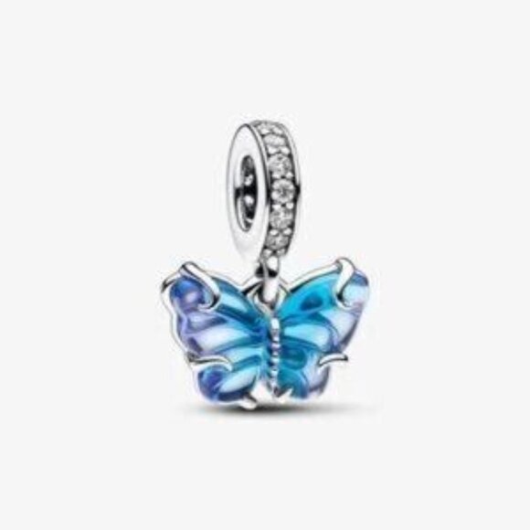 Pandora Blue Murano Glass Butterfly Dangle Charm - Picture 2 of 3
